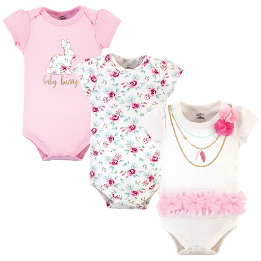 Little Treasure Baby Girl Cotton Bodysuits 3 Pack, Baby Bunny