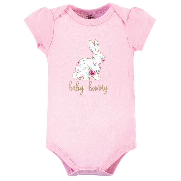 Little Treasure Baby Girl Cotton Bodysuits 3 Pack, Baby Bunny