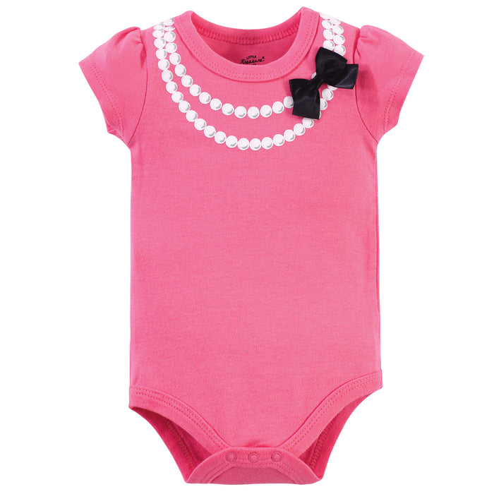 Little Treasure Baby Girl Cotton Bodysuit, Pant and Shoe 3 Piece Set, Pink Pearls