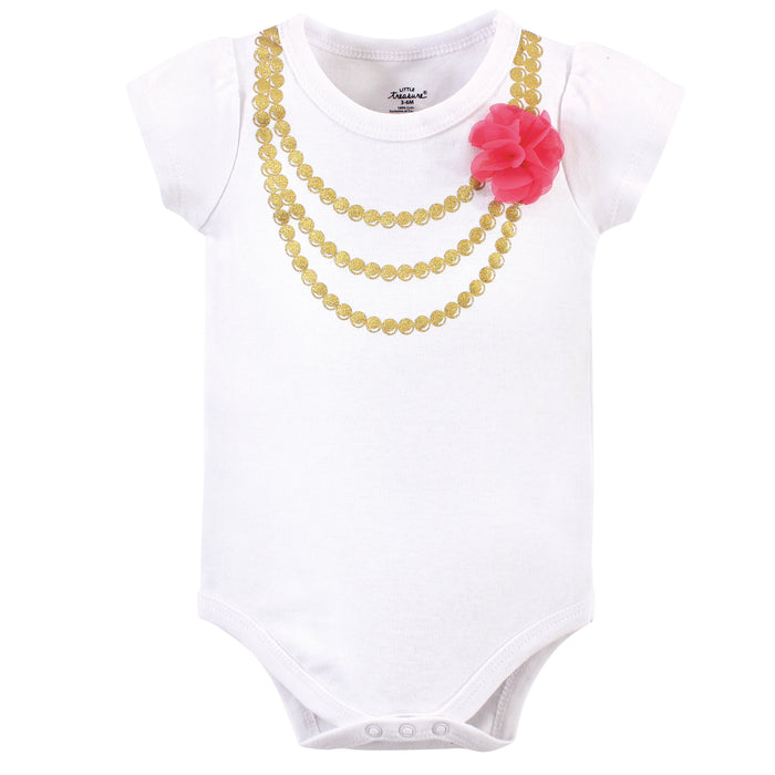 Little Treasure Baby Girl Cotton Bodysuit, Pant and Shoe 3 Piece Set, Dk. Pink Gold Rose