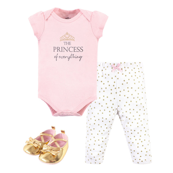 Little Treasure Cotton Short Sleeve Bodysuit, Pant and Shoe Set, Princess of Everything