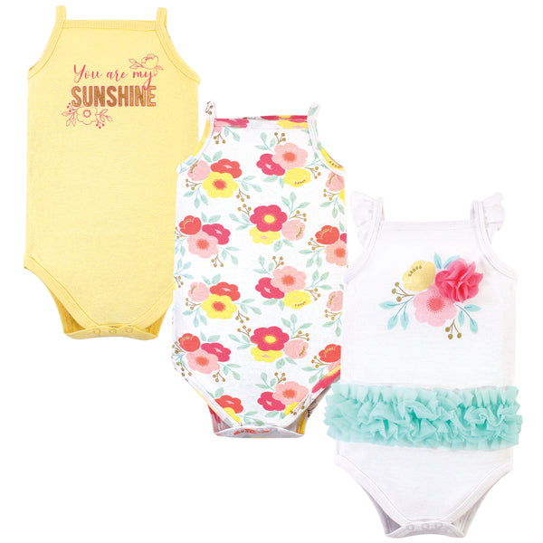 Little Treasure Baby Girl Cotton Bodysuits 3-Pack, Sunshine