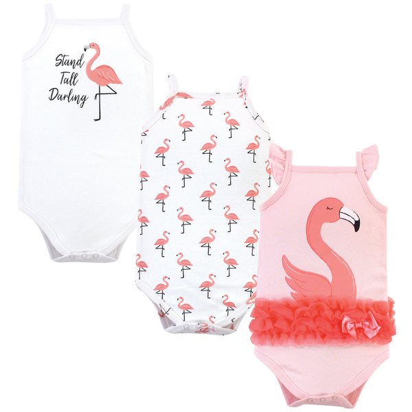 Little Treasure Baby Girl Cotton Bodysuits 3-Pack, Flamingo