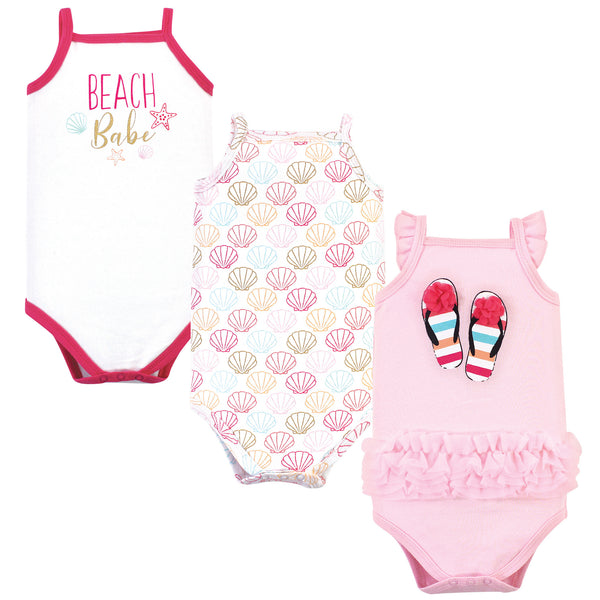 Little Treasure Baby Girl Cotton Bodysuits 3-Pack, Flip Flops