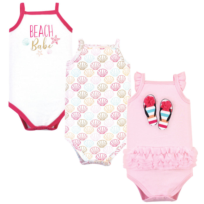 Little Treasure Baby Girl Cotton Bodysuits 3-Pack, Flip Flops