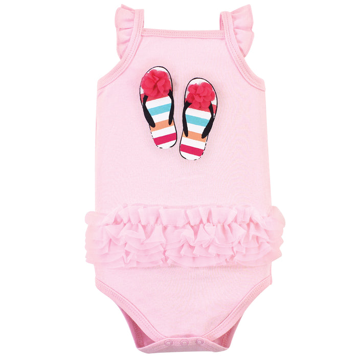 Little Treasure Baby Girl Cotton Bodysuits 3-Pack, Flip Flops
