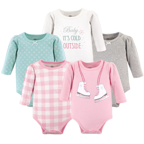 Little Treasure Baby Girl Cotton Long-Sleeve Bodysuits 5-Pack, Ice Skates