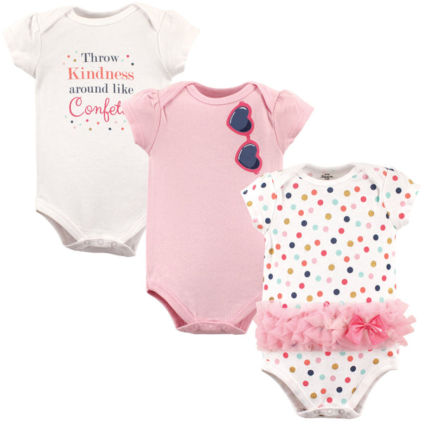 Little Treasure Baby Girl Cotton Bodysuits 3 Pack, Confetti