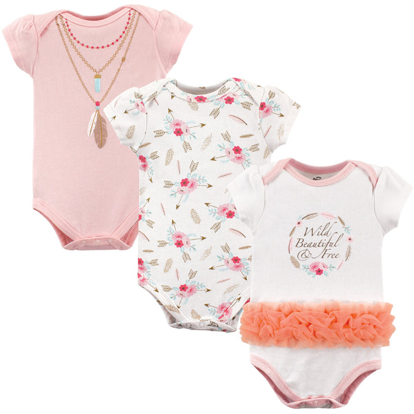 Little Treasure Baby Girl Cotton Bodysuits 3 Pack, Boho