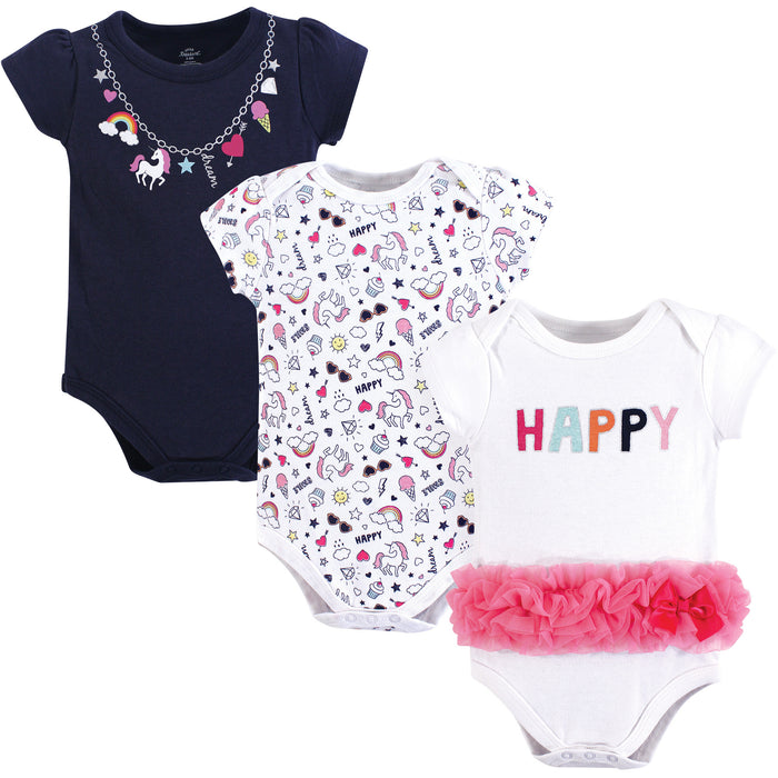Little Treasure Baby Girl Cotton Bodysuits 3-Pack, Happy Rainbow