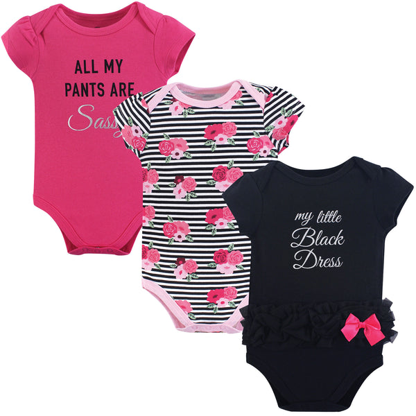 Little Treasure Baby Girl Cotton Bodysuits 3-Pack, Little Black Dress