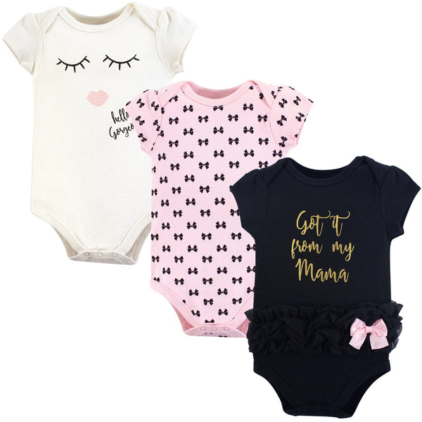 Little Treasure Baby Girl Cotton Bodysuits 3-Pack, Mama