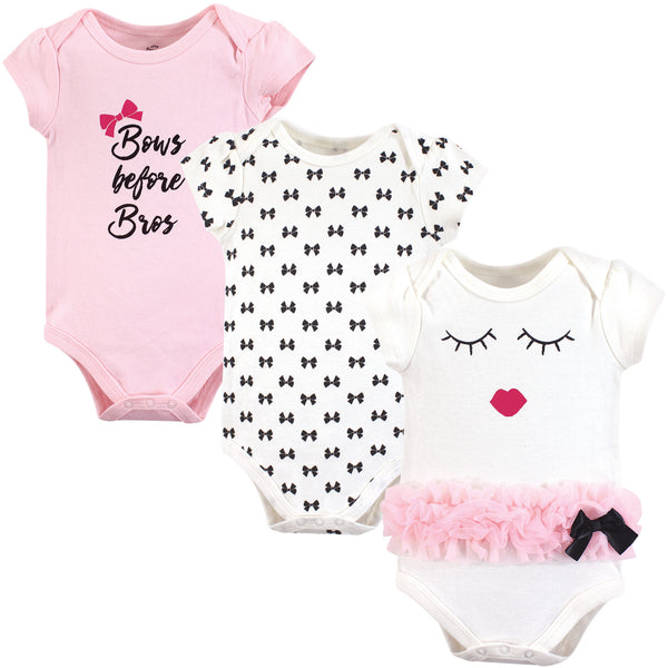 Little Treasure Baby Girl Cotton Bodysuits 3 Pack, Bows