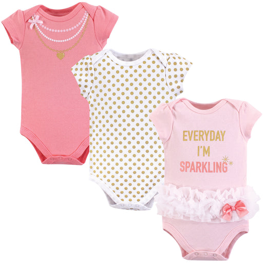 Little Treasure Baby Girl Cotton Bodysuits 3-Pack, Sparkling