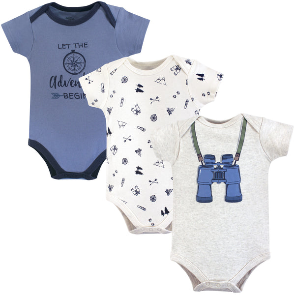 Little Treasure Baby Boy Cotton Bodysuits 3 Pack, Binoculars