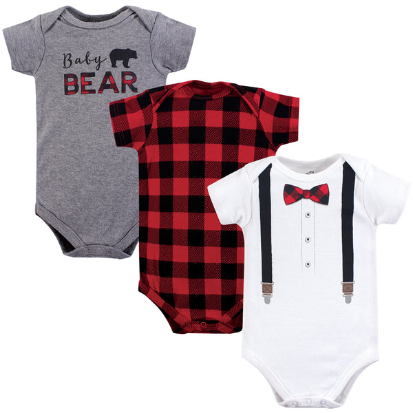 Little Treasure Baby Boy Cotton Bodysuits 3 Pack, Lumberjack Bow Tie