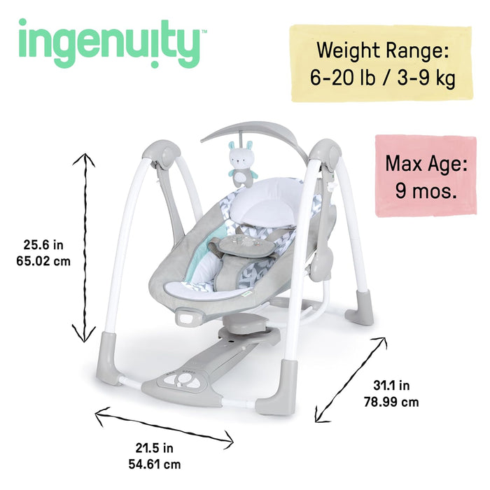 Ingenuity ConvertMe 2-in-1 Compact Portable Automatic Baby Swing Raylan