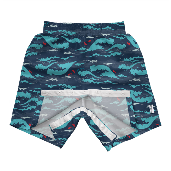 Green Sprouts Easy Change Eco Swim Trunks Navy Tidal Waves