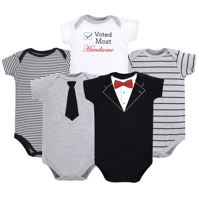 Little Treasure Baby Boy Cotton Bodysuits 5 Pack, Tuxedo