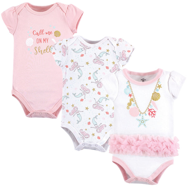 Little Treasure Baby Girl Cotton Bodysuits 3-Pack, Sea Shells