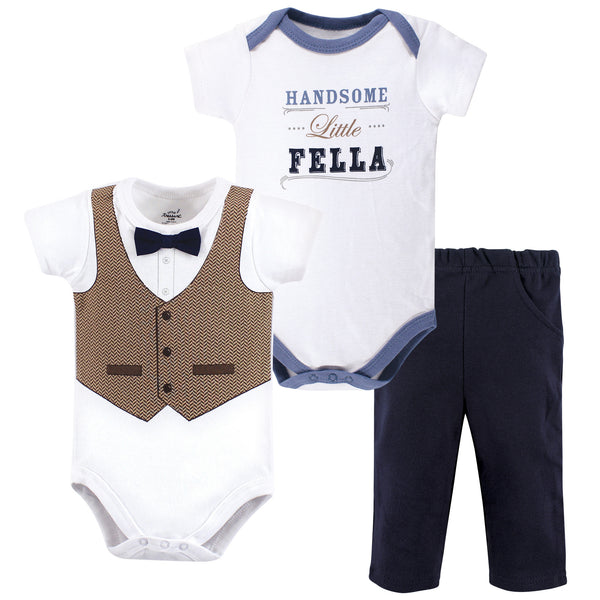 Little Treasure Baby Boy Cotton Bodysuit and Pant Set, Handsome Fella