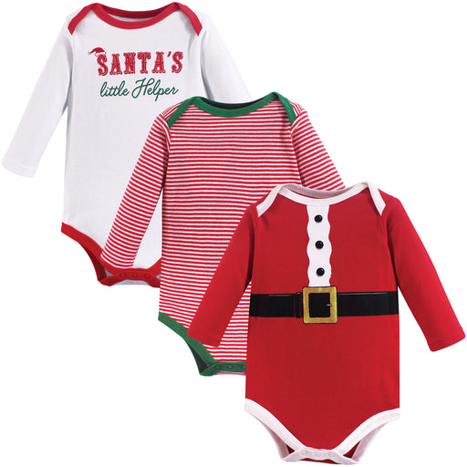 Little Treasure Baby Boy Cotton Long-Sleeve Bodysuits 3 Pack, Santas Helper