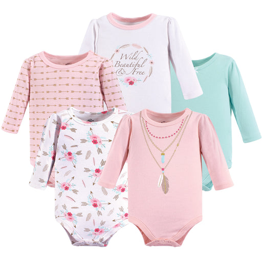 Little Treasure Baby Girl Cotton Long-Sleeve Bodysuits 5-Pack, Boho