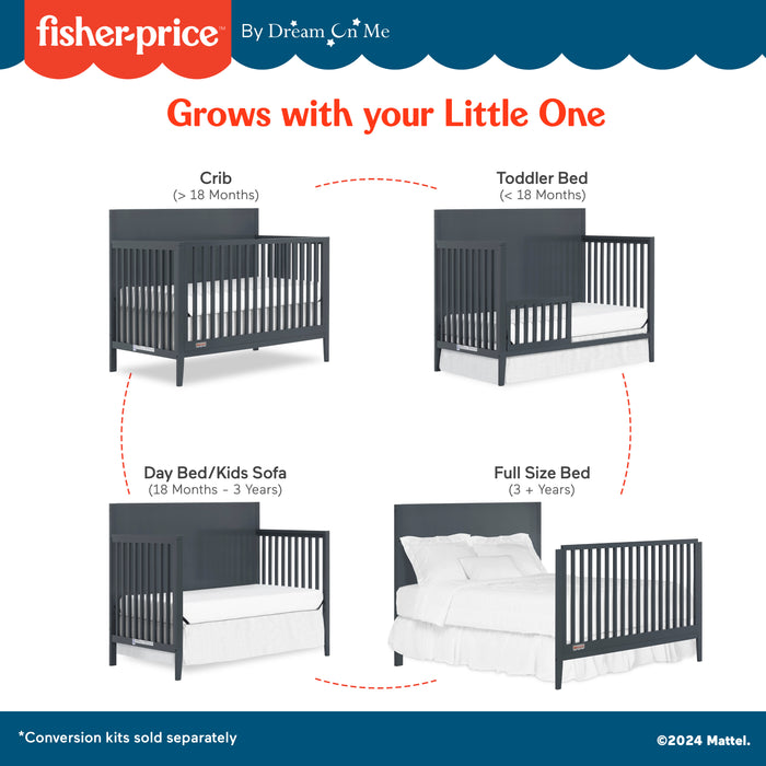 Fisher-Price by Dream On Me Delani 5-in-1 Convertible Crib in Carbon