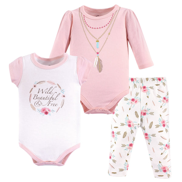 Little Treasure Baby Girl Cotton Bodysuit and Pant Set, Boho