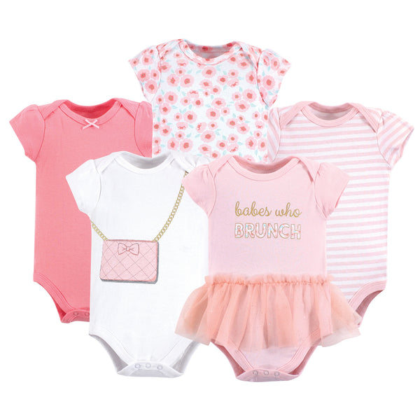 Little Treasure Baby Girl Cotton Bodysuits 5-Pack, Brunch