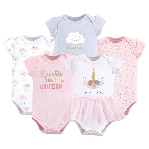 Little Treasure Baby Girl Cotton Bodysuits 5-Pack, Unicorn