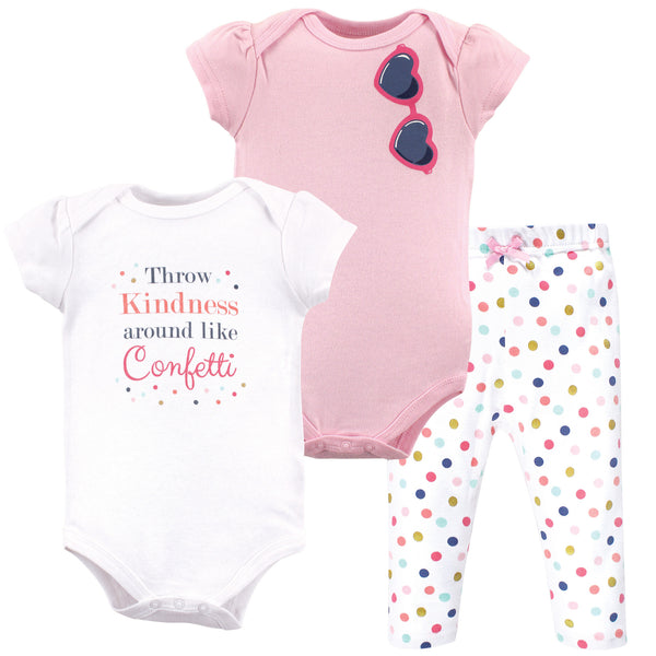 Little Treasure Baby Girl Cotton Bodysuit and Pant Set, Confetti