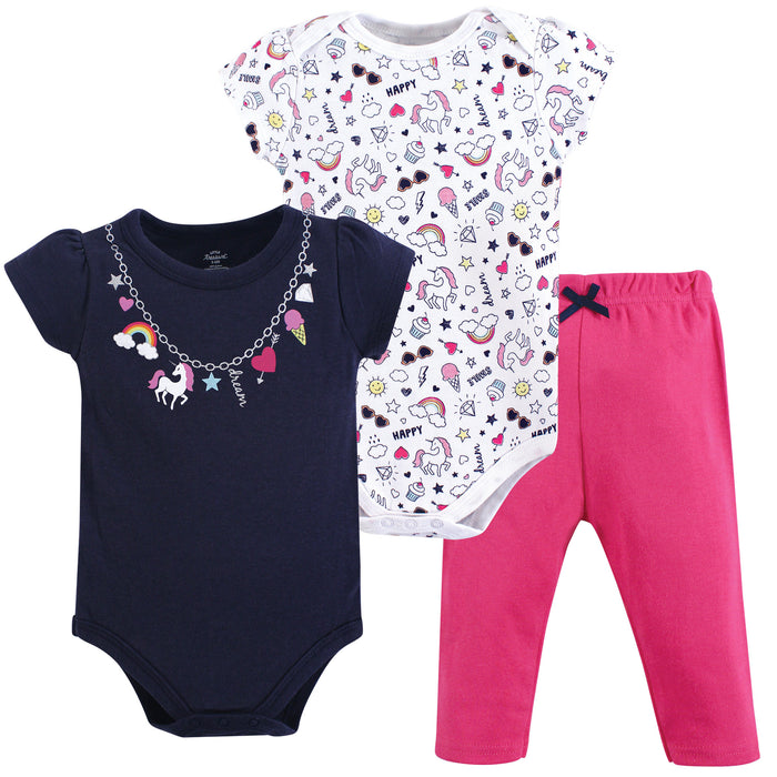 Little Treasure Baby Girl Cotton Bodysuit and Pant Set, Rainbow Charms