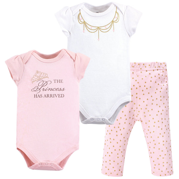 Little Treasure Baby Girl Cotton Bodysuit and Pant Set, Princess