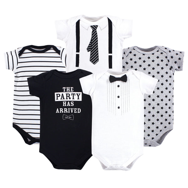 Little Treasure Baby Boy Cotton Bodysuits 5 Pack, Tux & Tie