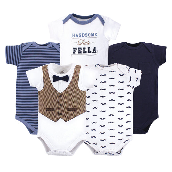 Little Treasure Baby Boy Cotton Bodysuits 5 Pack, Handsome Fella