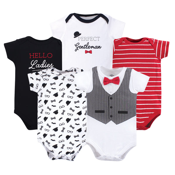 Little Treasure Baby Boy Cotton Bodysuits 5 Pack, Gentleman