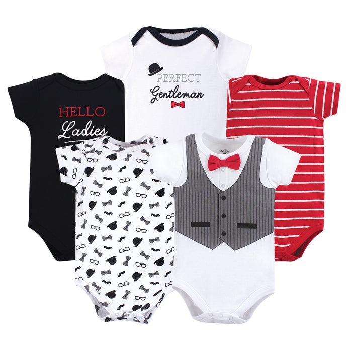 Little Treasure Baby Boy Cotton Bodysuits 5 Pack, Gentleman