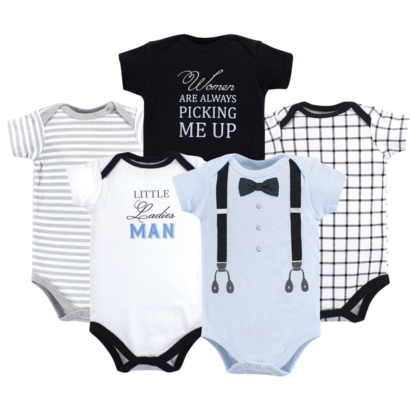 Little Treasure Baby Boy Cotton Bodysuits 5 Pack, Ladies Man