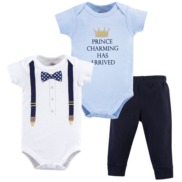 Little Treasure Baby Boy Cotton Bodysuit and Pant Set, Prince Charming