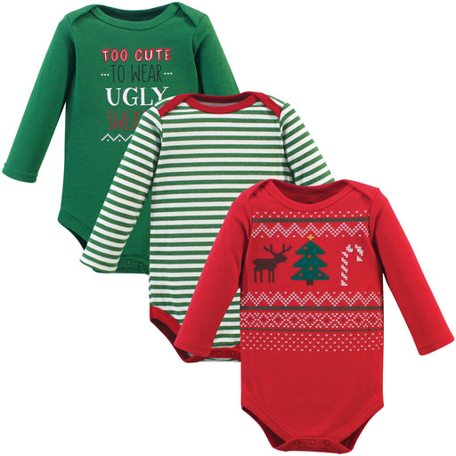 Little Treasure Baby Boy Cotton Long-Sleeve Bodysuits 3 Pack, Ugly Sweater