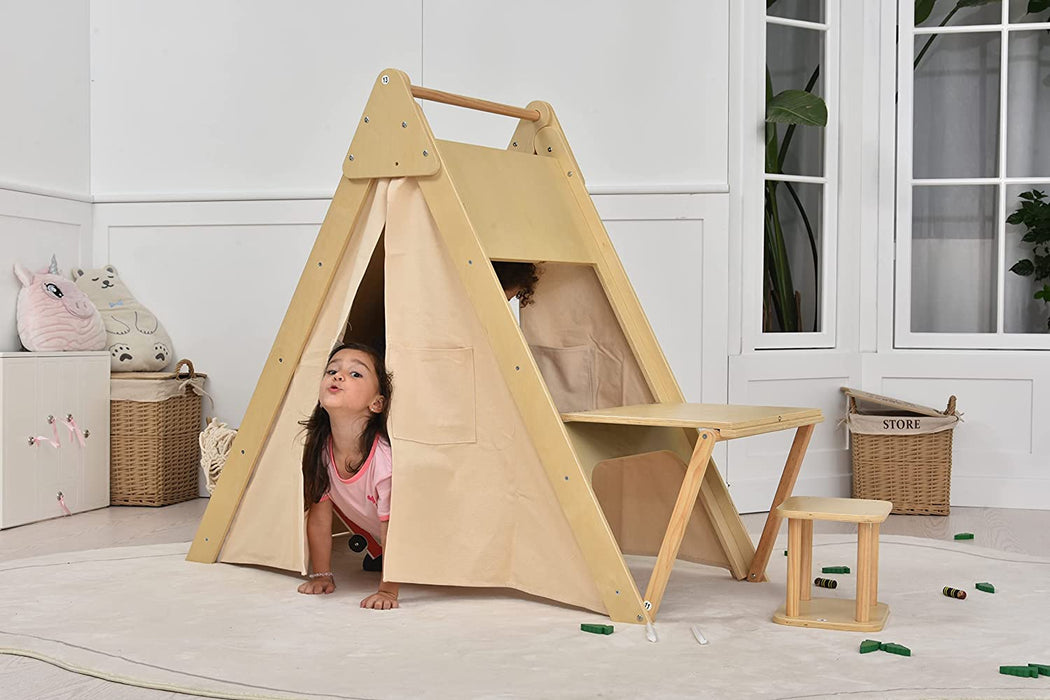 Avenlur Oak - Wood Learning Tent and Climber with Desk and Chair