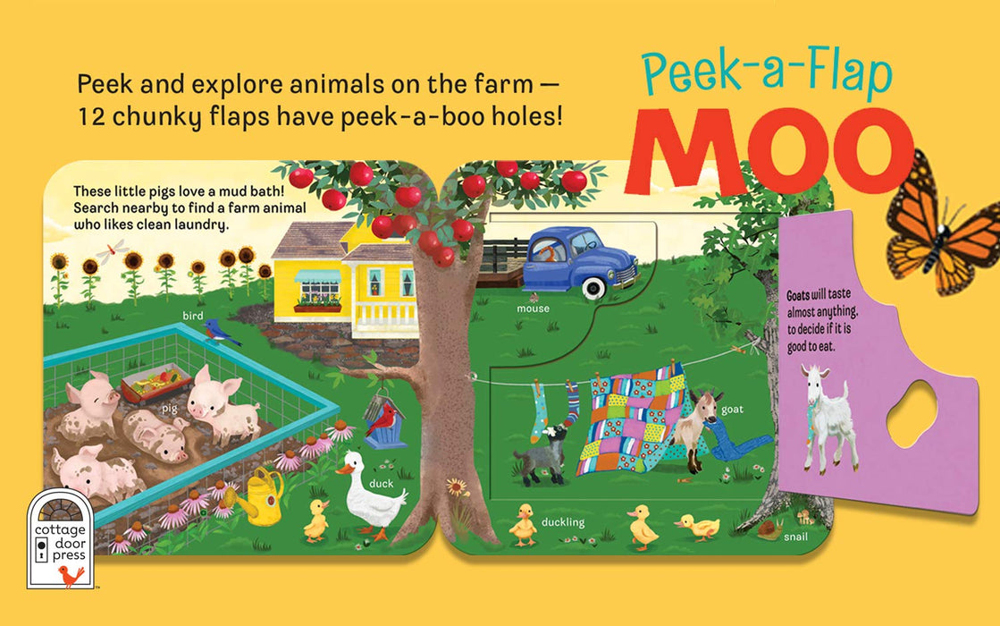 Moo: Peek-a-Flap Children's Board Book by Jaye Garnett