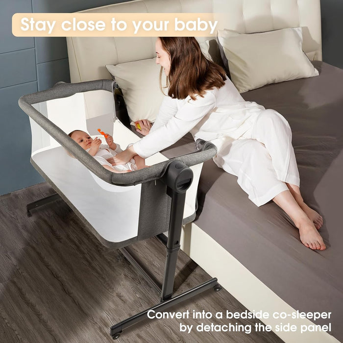 Li'l Pengyu 2-in-1 Convertible Bedside Sleeper and Bassinet with Adjustable Height and Breathable Mesh Sides