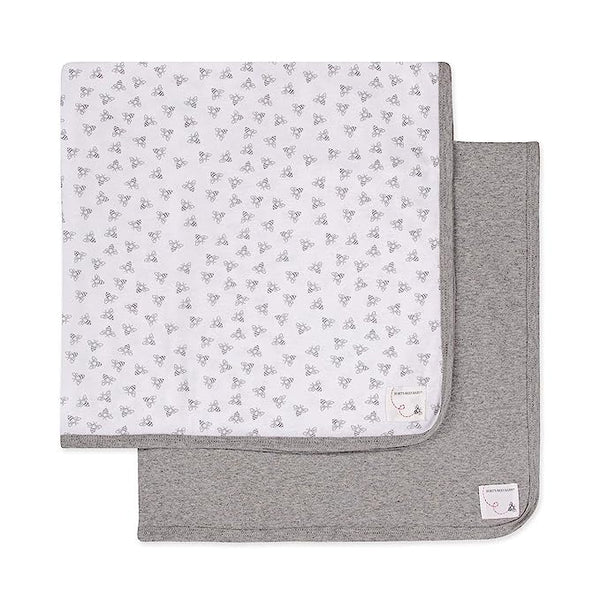 Burt's Bees Baby - Blankets, Set of 2, Heather Grey Solid + Honeybee Print