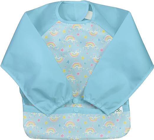 Green Sprouts Snap & Go Easy-Wear Long Sleeve Bib - Aqua Rainbows- 2T-4T