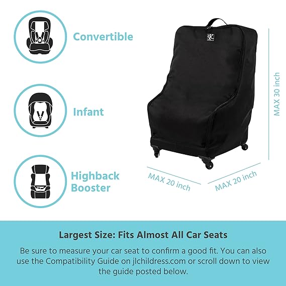 J.L. Childress Spinner Wheelie Deluxe Car Seat Travel Bag, Black