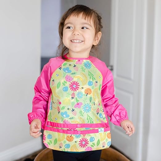 Green Sprouts Snap & Go Easy-wear Long Sleeve Bib 2T-4T Pink Bee Floral