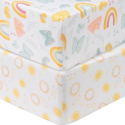 Sammy & Lou Butterflies & Sunshine 2-Pack Microfiber Fitted Crib Sheet Set