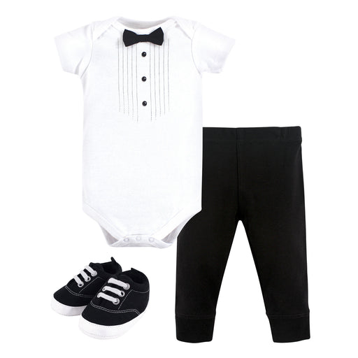 Little Treasure Baby Boy Cotton Bodysuit, Pant and Shoe 3 Piece Set, Party Tux